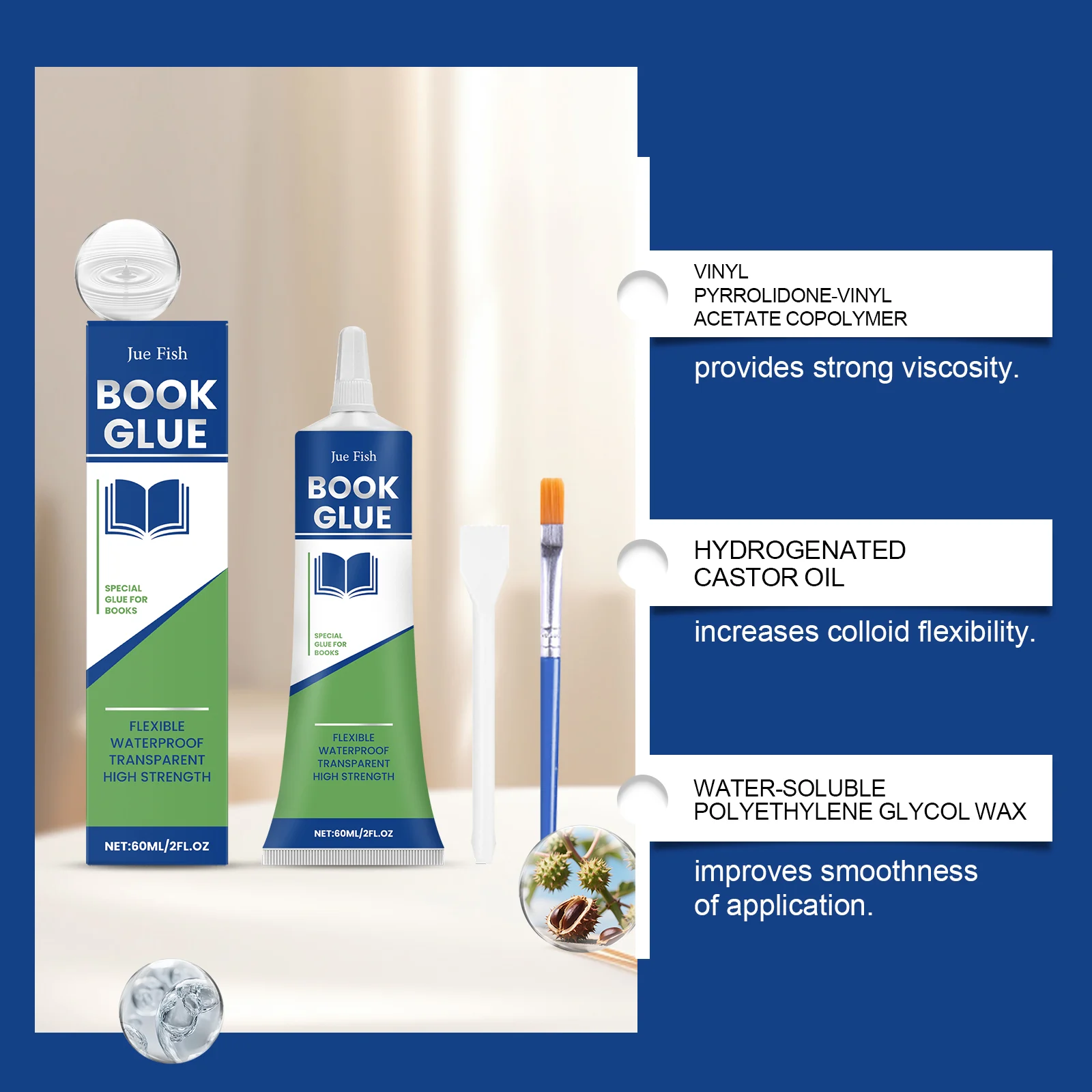 Jue Fish Book Repair Glue - Waterproof, Transparent, High Strength, Quick-Dry Adhesive 6 book repair glue adhesive jue yrvf6bg5 desc 6