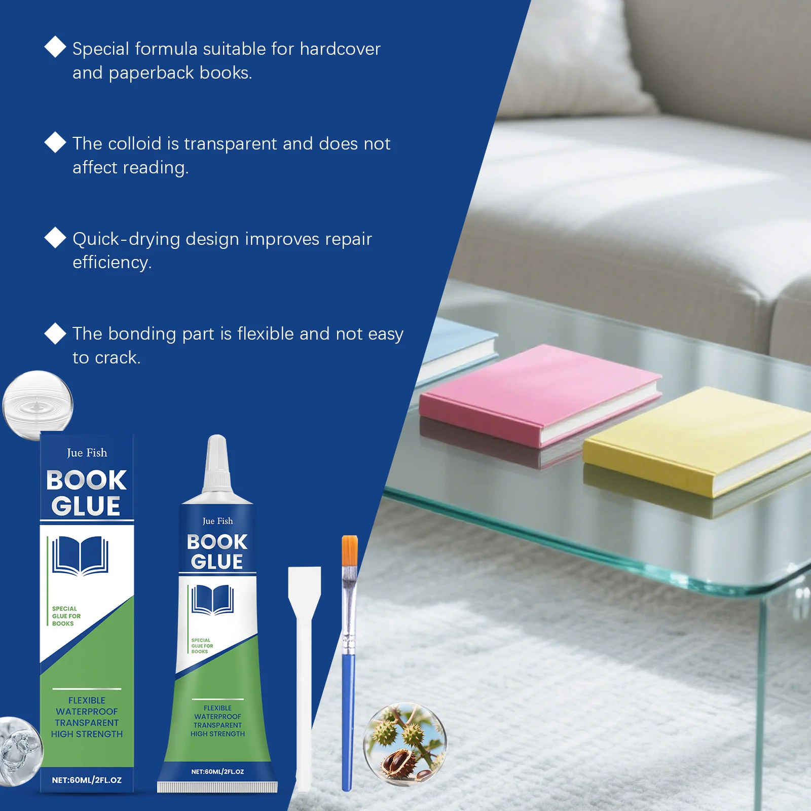 Jue Fish Book Repair Glue - Waterproof, Transparent, High Strength, Quick-Dry Adhesive 8 book repair glue adhesive jue yrvf6bg5 desc 8