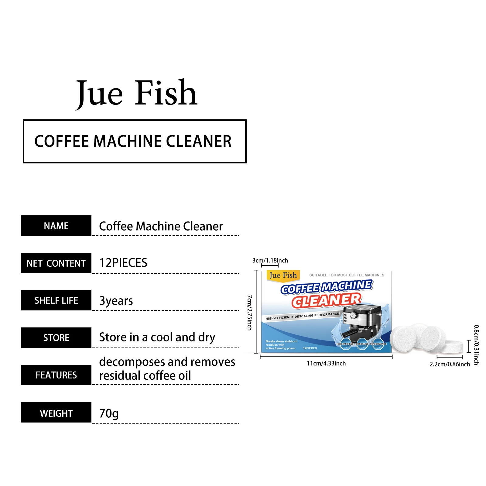 Jue Fish Coffee Machine Descaling Tablets 12pcs - Cleaner for Most Coffee Makers 1 coffee machine descaling tablets jue v4pazg93 desc 1