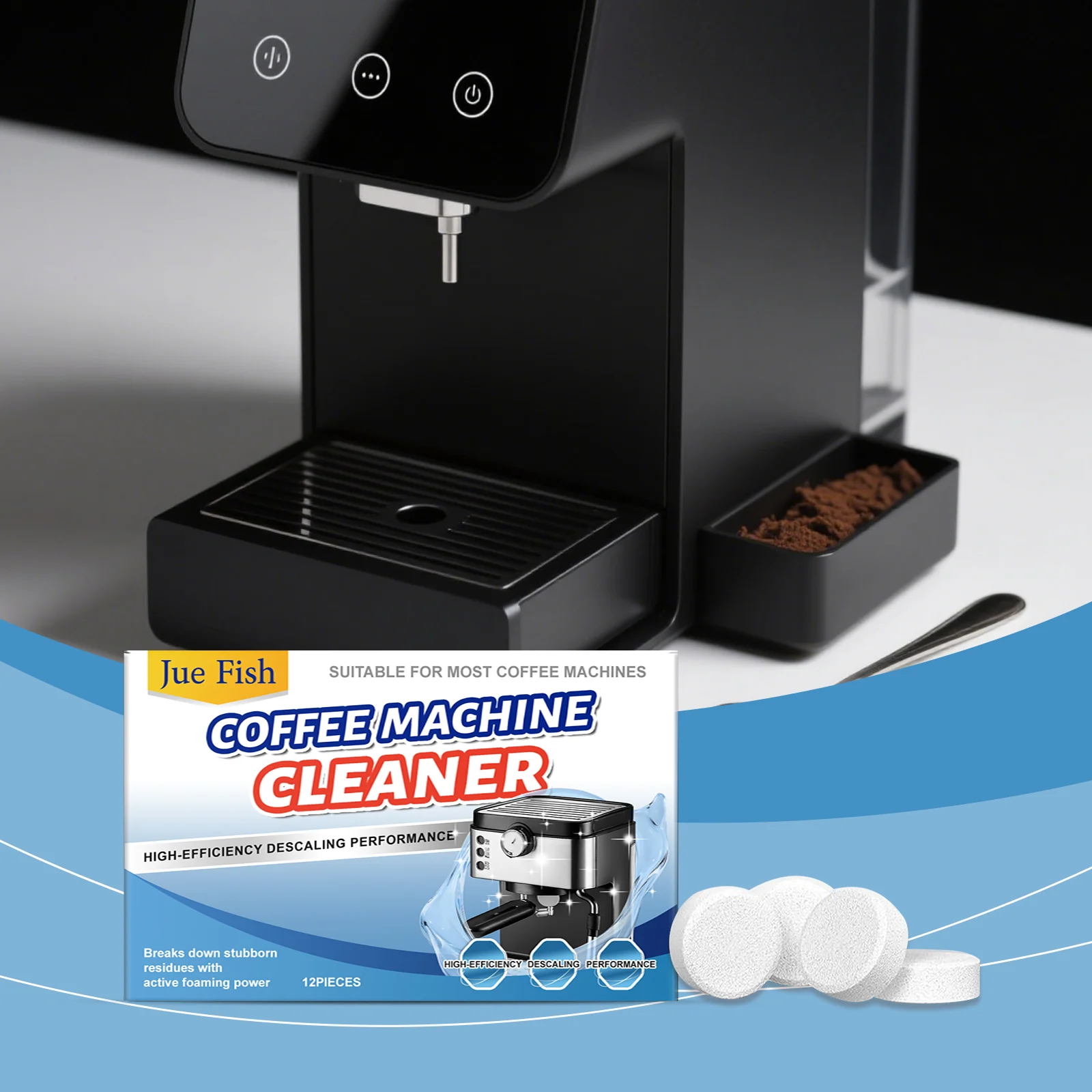 Jue Fish Coffee Machine Descaling Tablets 12pcs - Cleaner for Most Coffee Makers 2 coffee machine descaling tablets jue v4pazg93 desc 2