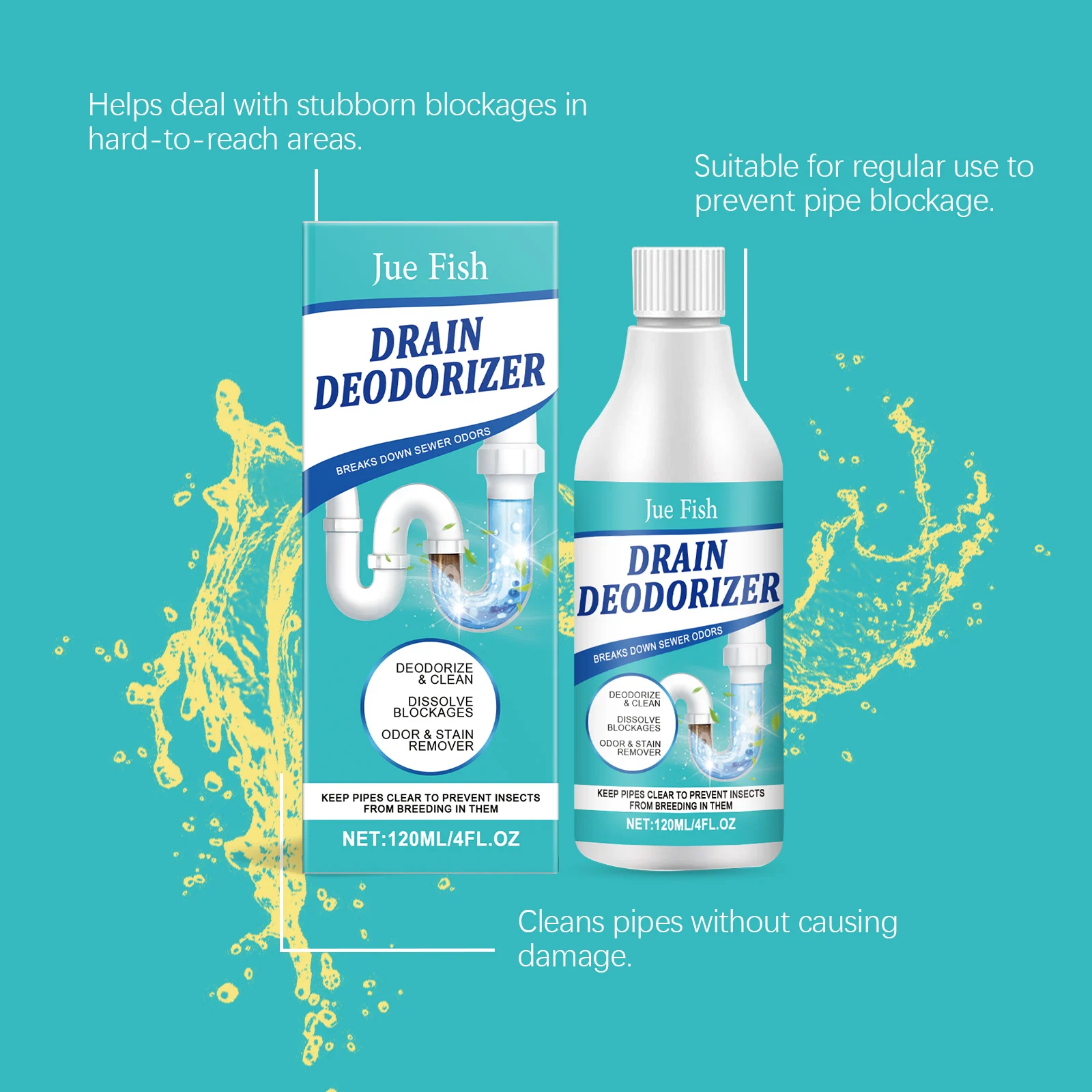 Jue Fish Drain Cleaner and Deodorizer - Dissolves Blockages & Removes Odors 6 drain cleaner deodorizer jue xv2pukec desc 6
