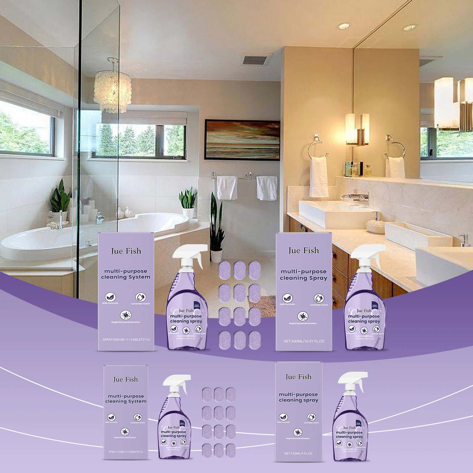 Multi-Purpose Stain Remover Spray Powerful Kitchen & Bathroom Cleaner Degreaser for Tiles Stovetops Grime 500ml 2 jue fish multi purpose cleaner spray tablets kitchen bathroom oil stain remover jue ysa5udny desc 2