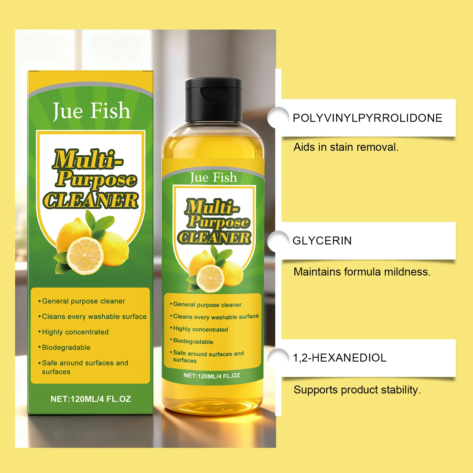 Jue Fish Multi-Purpose Cleaner for Kitchen Bathroom Stain Removal 7 multi purpose cleaner liquid jue z7nqdrv5 desc 7