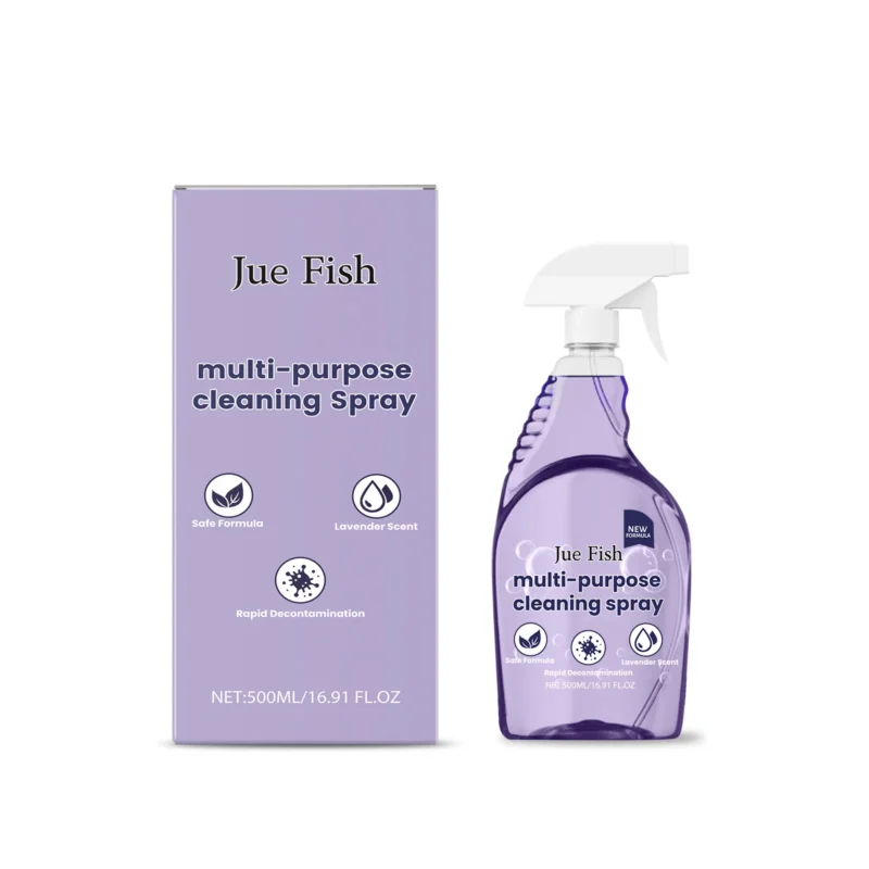 multi-purpose-stain-remover-spray-kitchen-bathroom-degreaser-500ml-jue-ut5gtyuq-1 Jue Fish Multi-Purpose Cleaning Spray with lavender scent for powerful grease and stain removal on kitchen stovetops and bathroom surfaces.