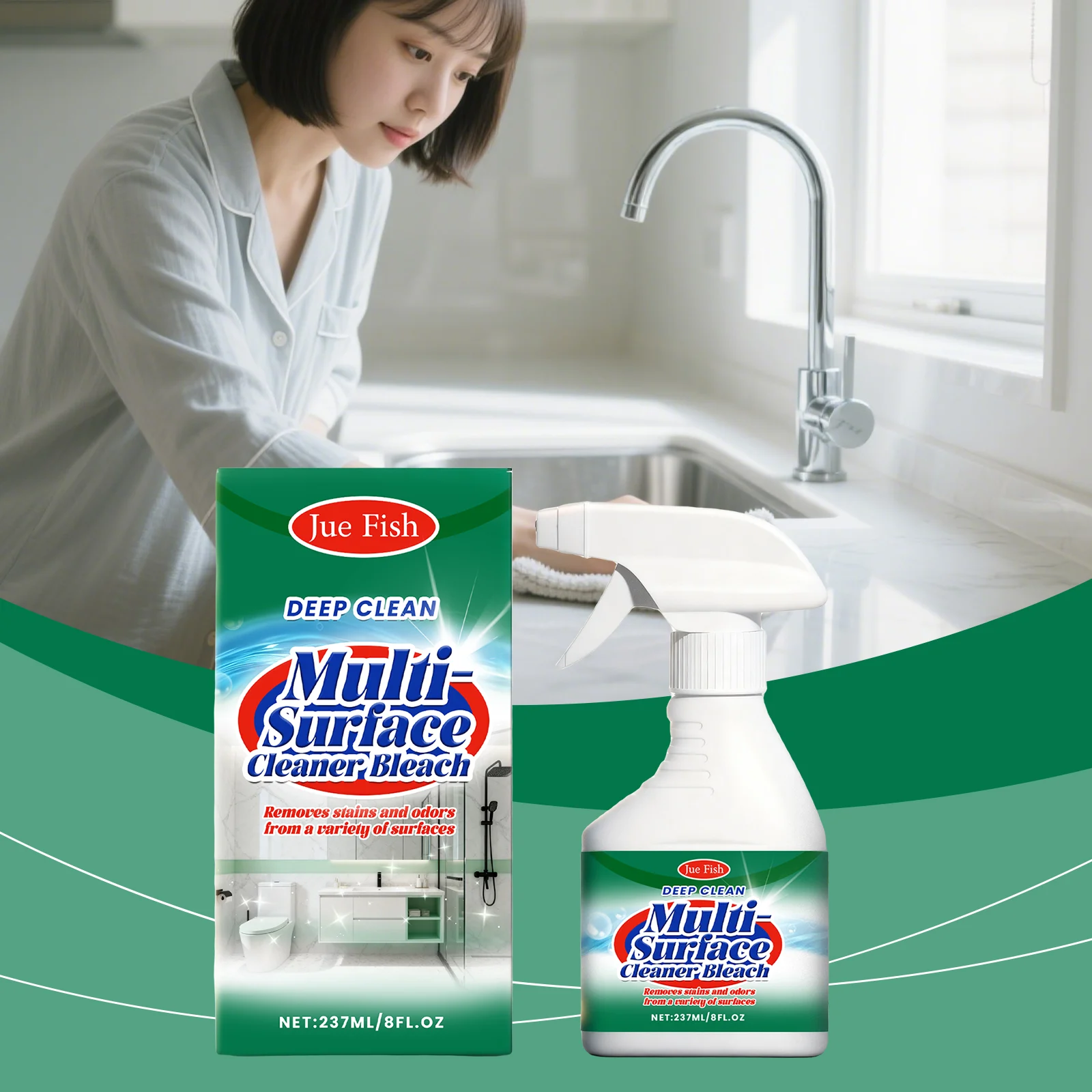 Multi-Surface Cleaner Spray All-Purpose Stain & Odor Remover for Kitchen Bathroom Tiles 237ml 2 multi surface cleaner spray stain odor remover 237ml jue tv3q3meb desc 2