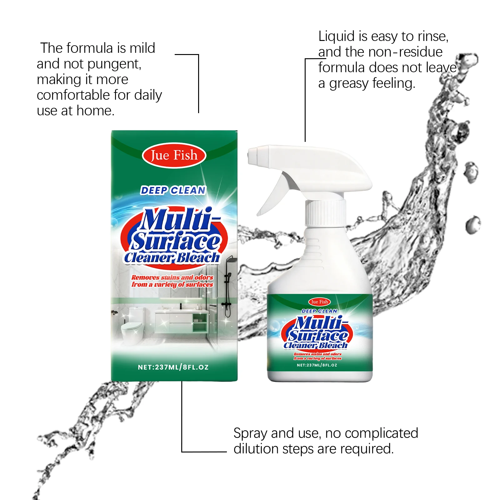 Multi-Surface Cleaner Spray All-Purpose Stain & Odor Remover for Kitchen Bathroom Tiles 237ml 7 multi surface cleaner spray stain odor remover 237ml jue tv3q3meb desc 7
