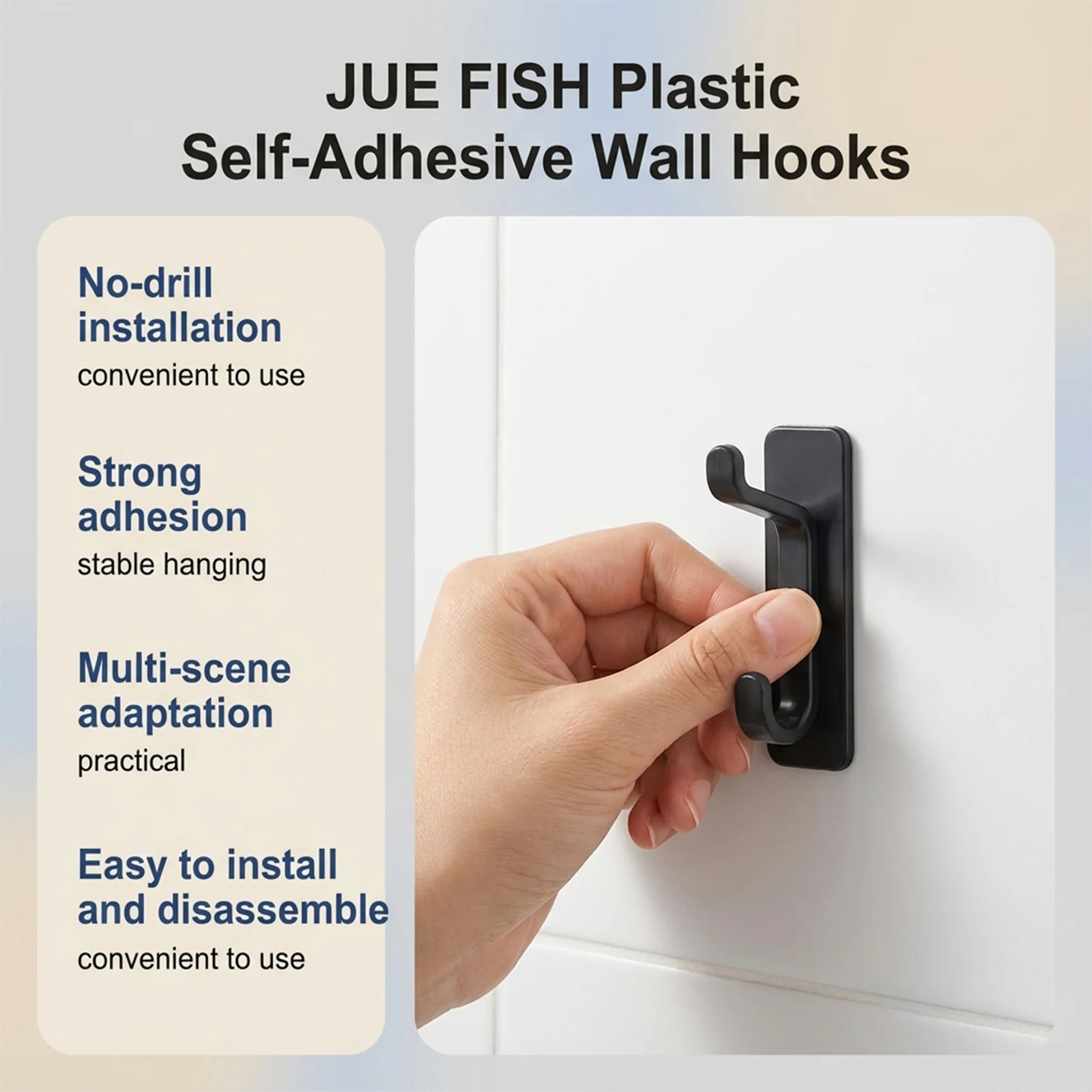 No Drill Wall Hooks Plastic Self-Adhesive Double Hook Design for Daily Home Use 10 no drill wall hooks plastic self adhesive double hook jue h2x9bc2v desc 10