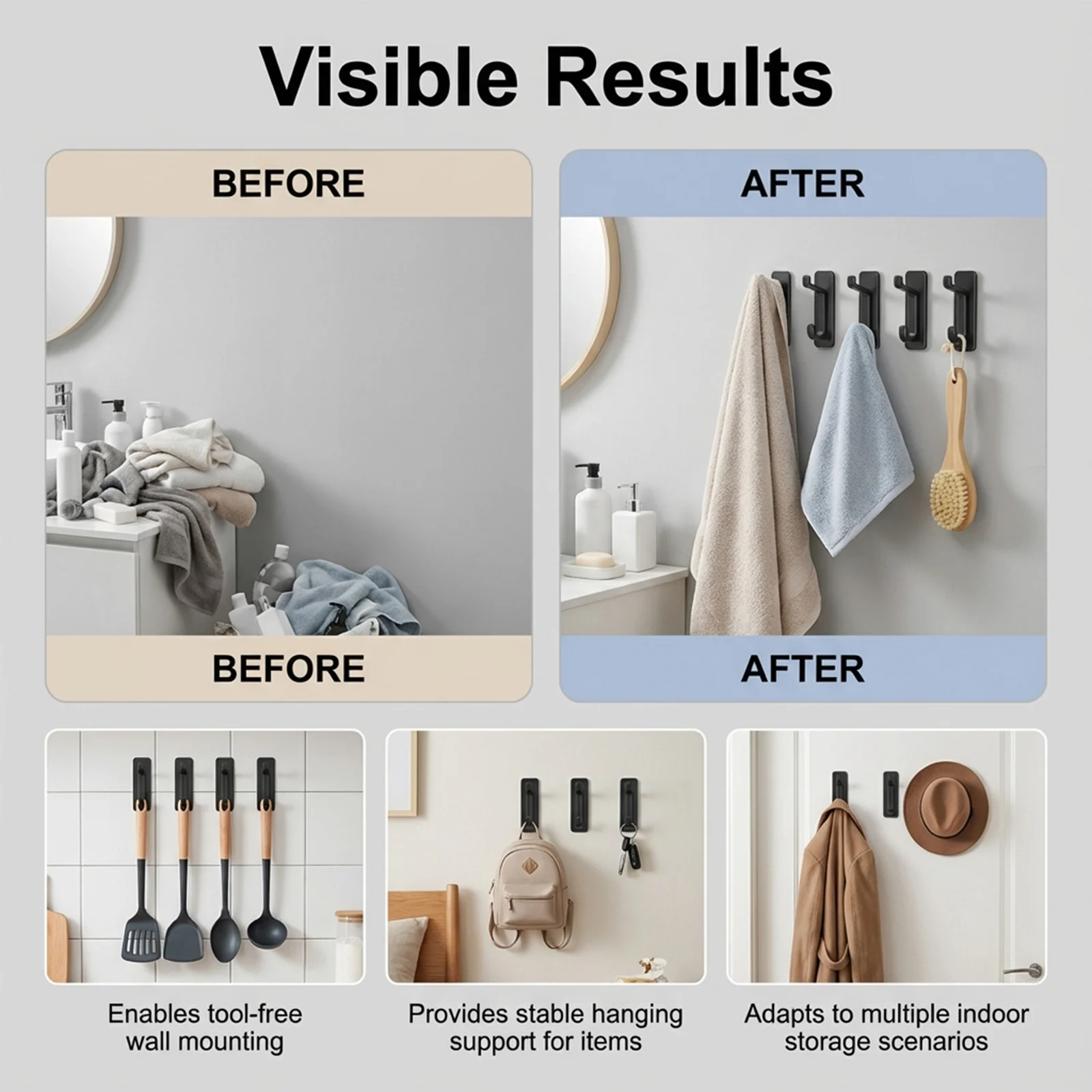 No Drill Wall Hooks Plastic Self-Adhesive Double Hook Design for Daily Home Use 12 no drill wall hooks plastic self adhesive double hook jue h2x9bc2v desc 12