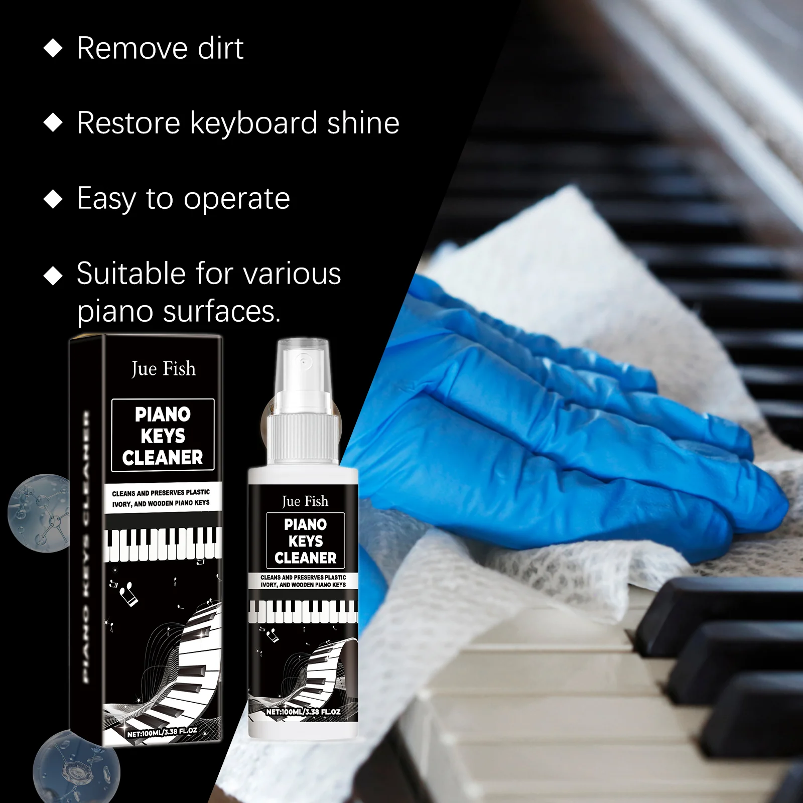 Piano Key Cleaner Spray Removes Fingerprints & Dirt, Protects Plastic, Ivory & Wooden Keys 100ml 5 piano key cleaner spray 100ml jue nqv4ukvz desc 5