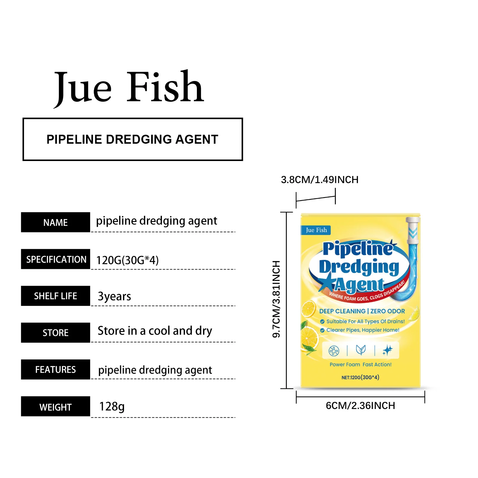 Pipe Unclogging Powder 120g - Dissolves Grease, Hair & Food Blockages, Eliminates Odors for Sinks, Drains & Toilets 1 pipe unclogging powder 120g jue ud3by8j7 desc 1