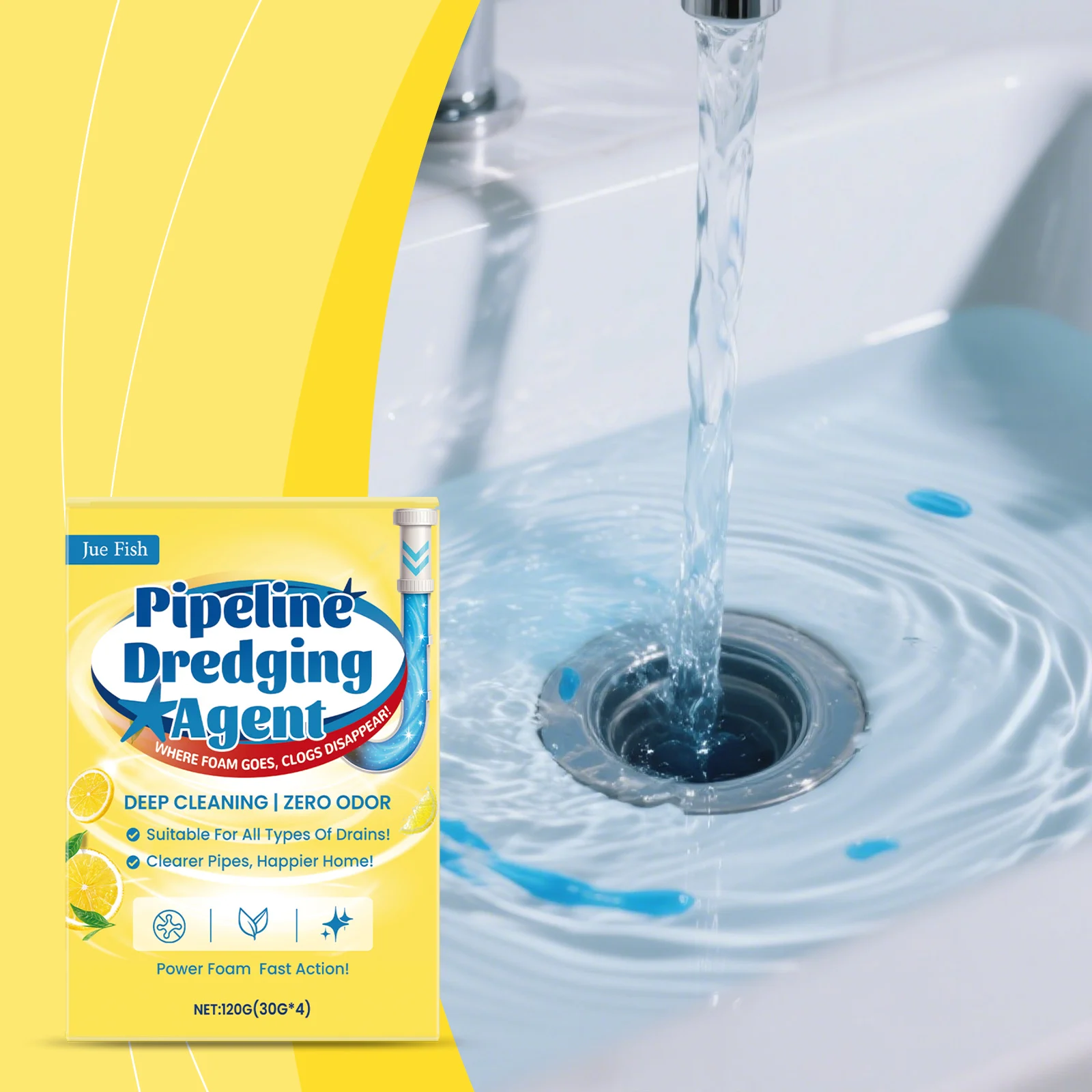 Pipe Unclogging Powder 120g - Dissolves Grease, Hair & Food Blockages, Eliminates Odors for Sinks, Drains & Toilets 2 pipe unclogging powder 120g jue ud3by8j7 desc 2