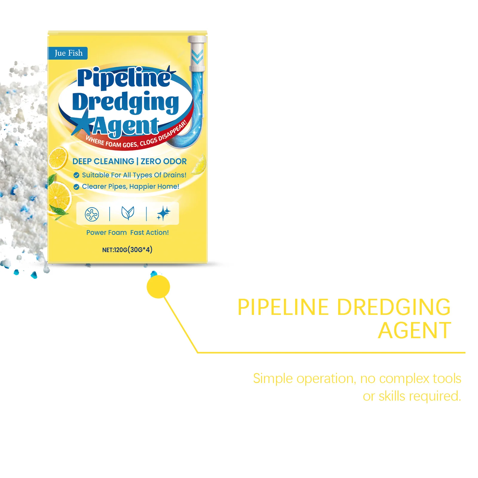 Pipe Unclogging Powder 120g - Dissolves Grease, Hair & Food Blockages, Eliminates Odors for Sinks, Drains & Toilets 6 pipe unclogging powder 120g jue ud3by8j7 desc 6