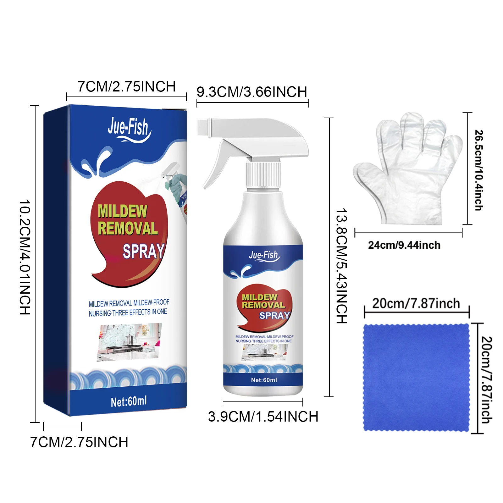 Jue-Fish Mildew Remover Spray Kit | 60ml | For Bathroom, Tile, Wall & Ceiling | 3-in-1 Cleaner 1 mildew remover spray kit jue bbz4yxhy desc 1