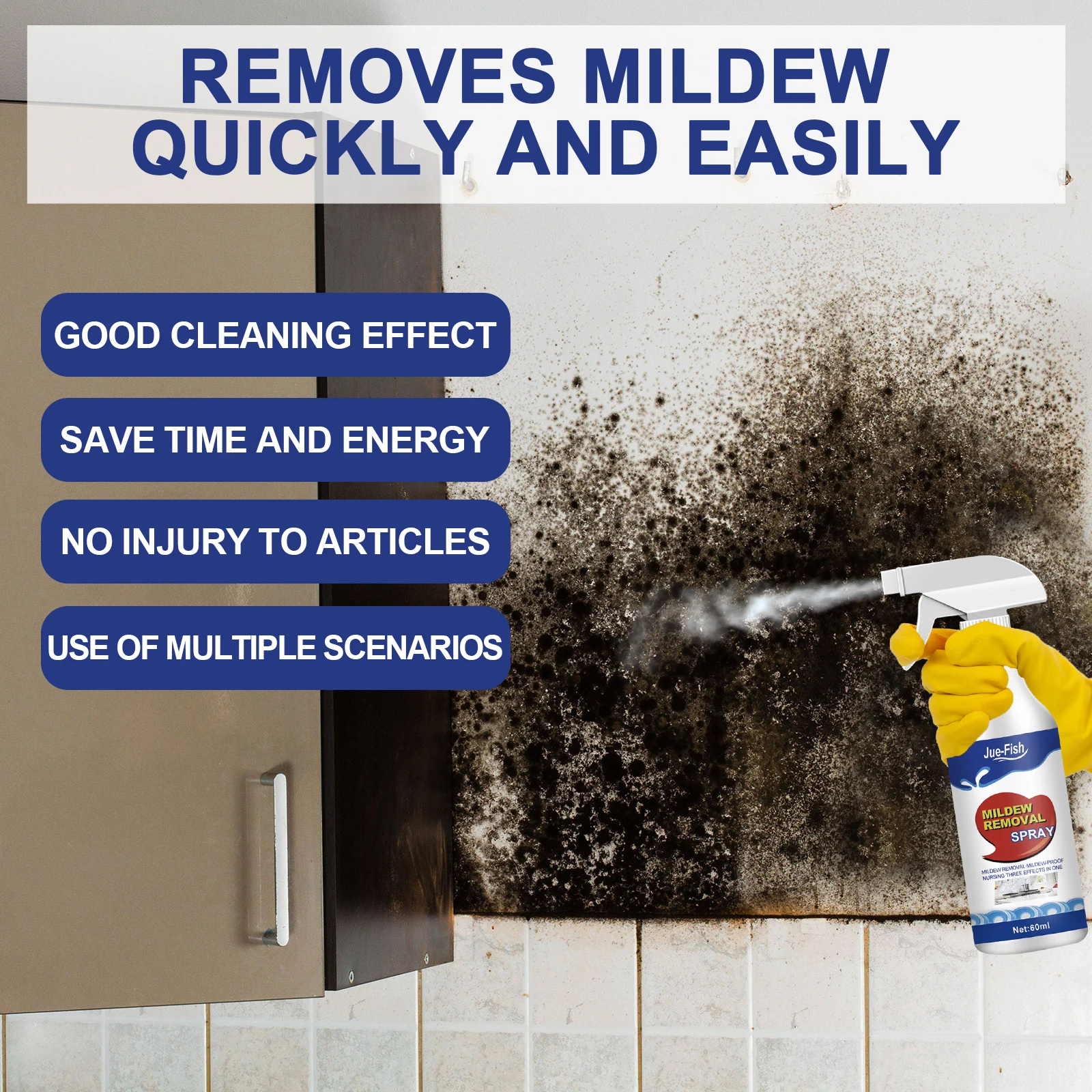 Jue-Fish Mildew Remover Spray Kit | 60ml | For Bathroom, Tile, Wall & Ceiling | 3-in-1 Cleaner 5 mildew remover spray kit jue bbz4yxhy desc 5